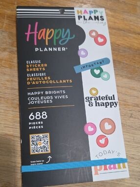 Happy Planner Happy Brights Sticker Book -Black, Pink, Blue, Green,Yellow 🟨TOTE
